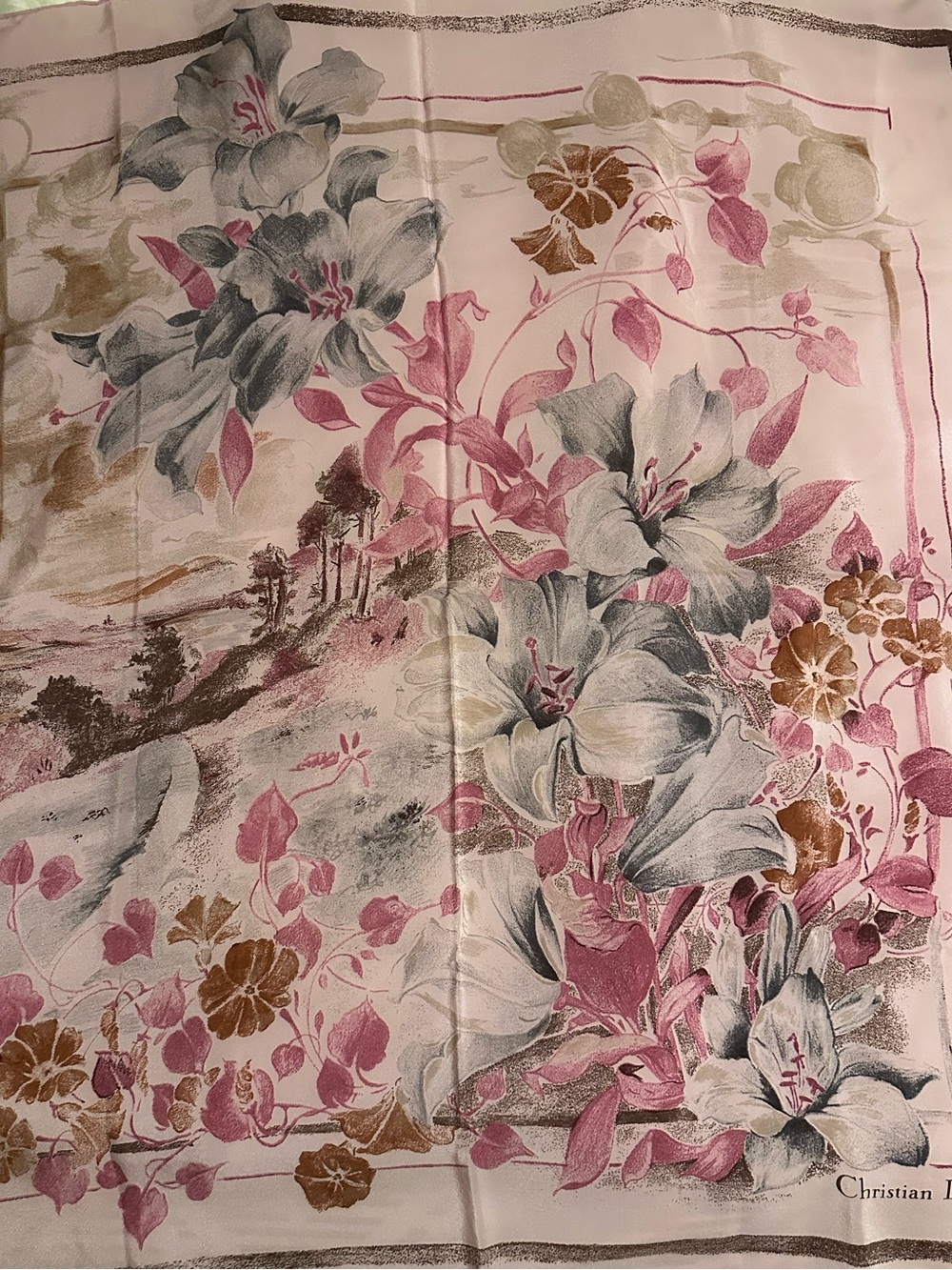 Christian Dior Pink Floral Square Scarf - Picture 11 of 11